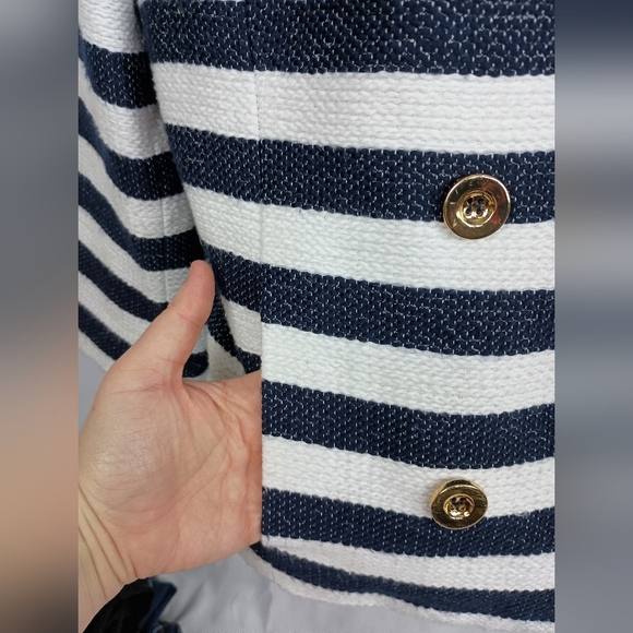 JONES NEW YORK Navy White Striped Nautical Blazer work pinstriped size 12 - Picture 10 of 11